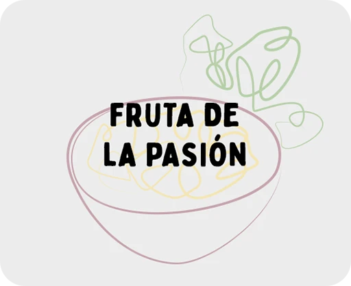 ilustración de una fruta de la pasión cortada por la mitad dibujada mediante trazos